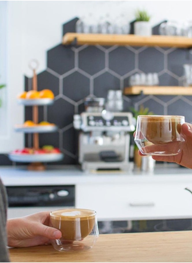 Imagine Coffee Glasses, Double-Walled Hand-Blown  Borosilicate Glass, Design Optimized for latte art - 200ml