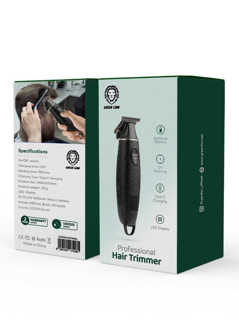 Professional Hair Trimmer / LED Display / Ergonomic Design / Considerable Working Time / High Battery Capacity / Type-C Charging / 5 Comb (1/2/3/4/5mm)/USB Line/Brush/Oil Bottle - Black