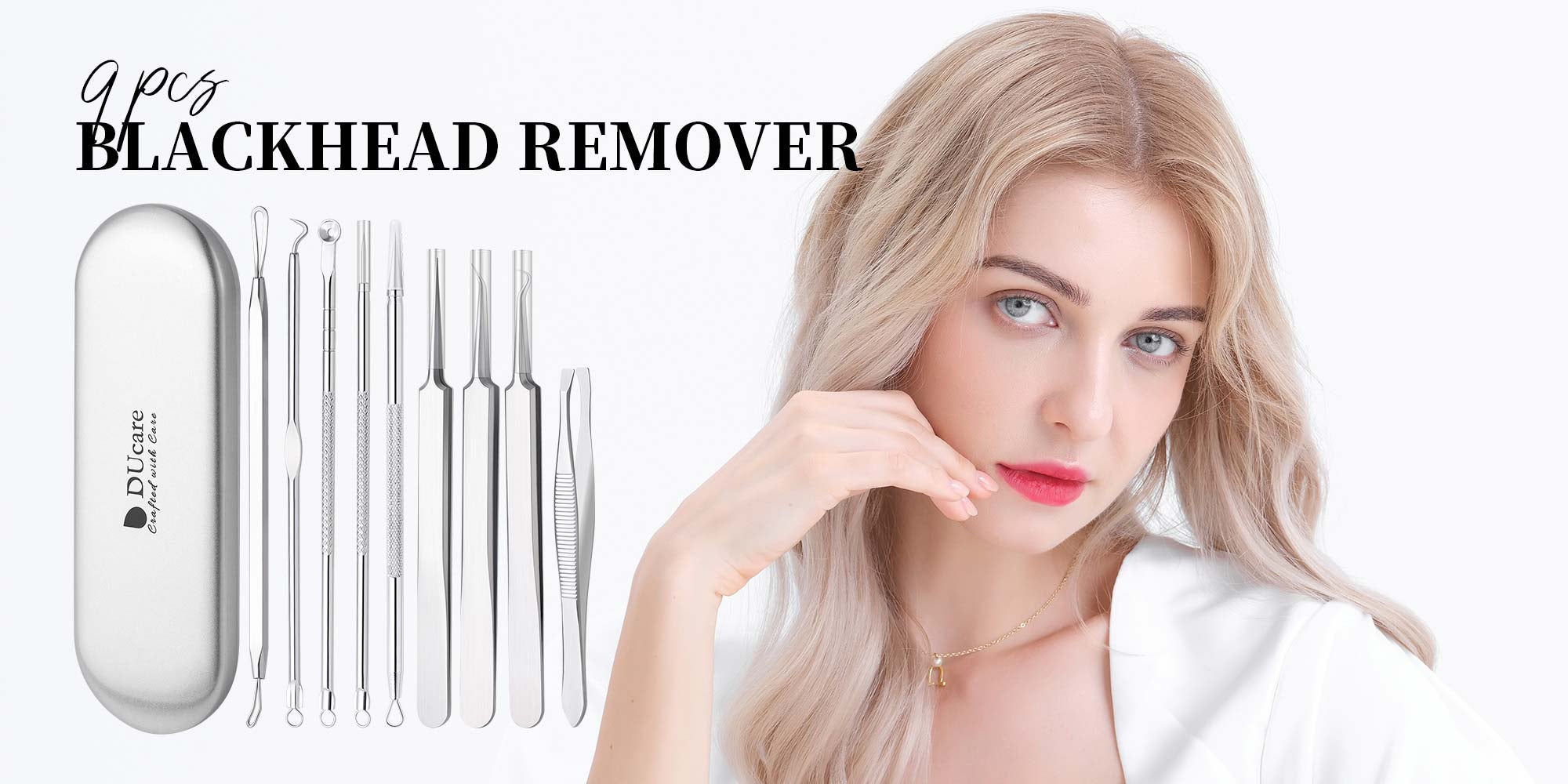 Blackhead Remover Tools 9 Pcs Pimple Popper Tool Kit with Metal Case for Blackheads Forehead