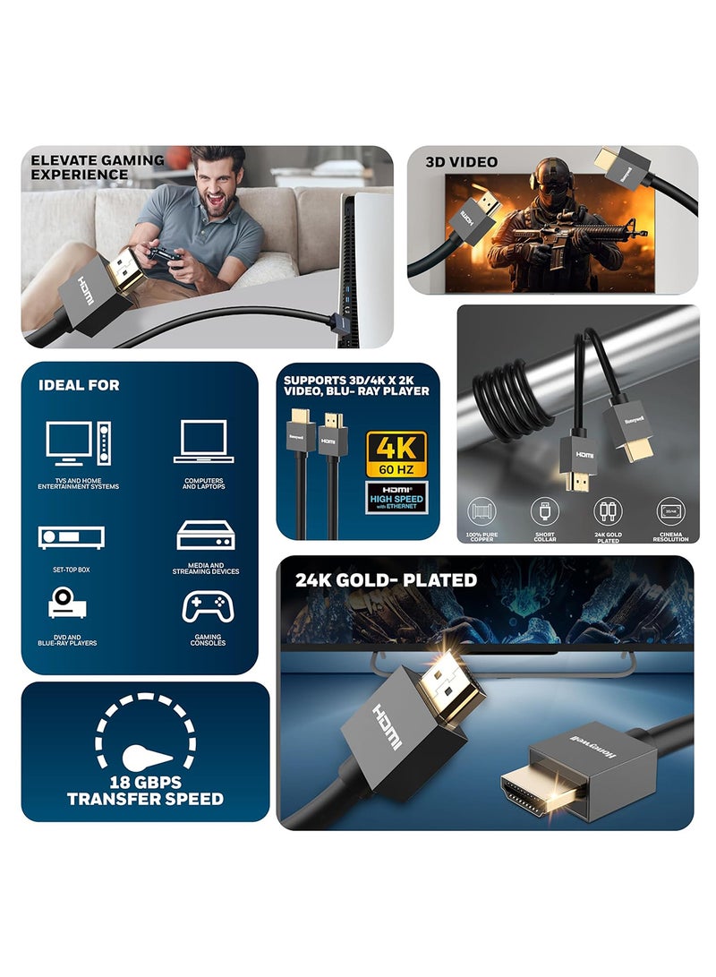 HDMI v2.0, 4K@60Hz Cable With Ethernet, 10 Mtr (32.8 ft), Upto 18GBPS Transfer Speed,High Speed With UHD Resolution, Comaptible With Television, Soundbar, Gaming Console, PC, Laptop Grey-2.0