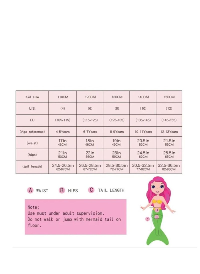 3-Piece Mermaid Bathing Swimsuit Set  110CM