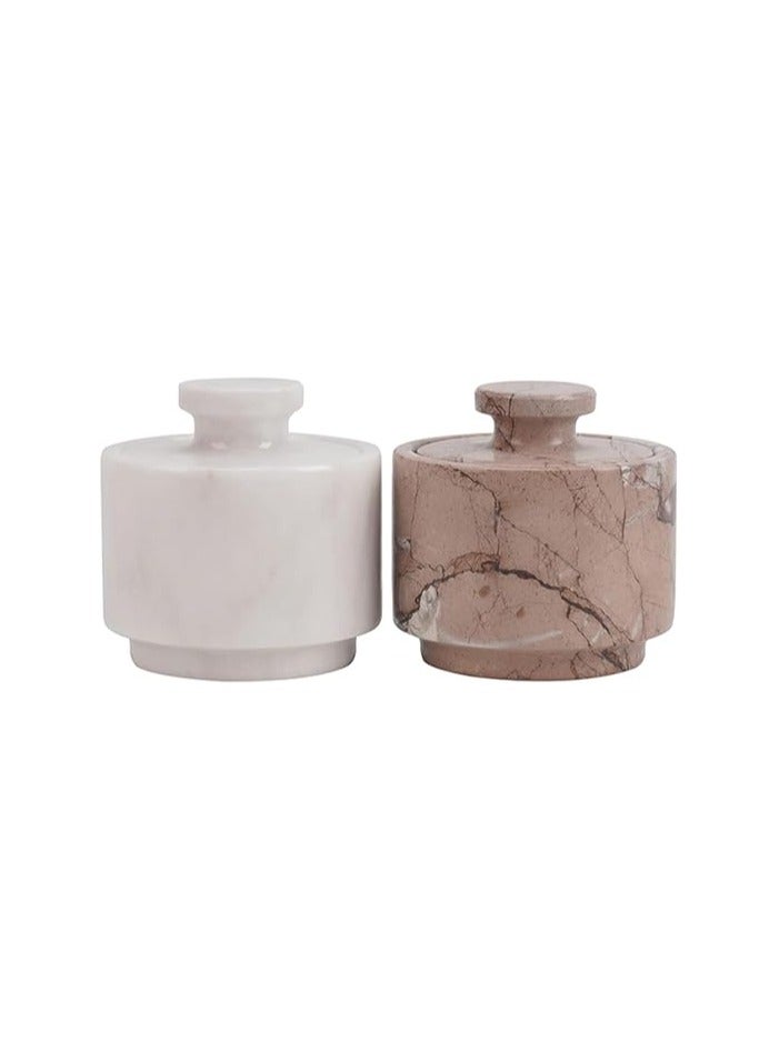 Handcrafted Marble Set of 2 Marinara and White Salt Cellar Kitchen Decor