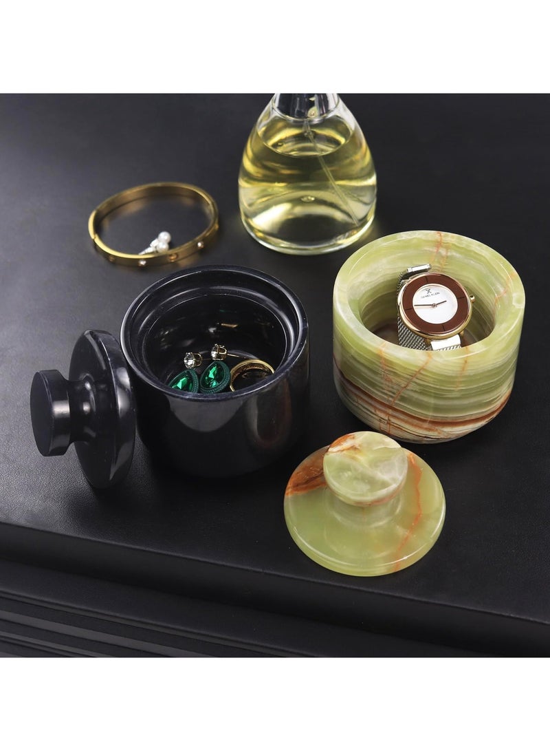 Handmade Marble black and green Salt Cellar Set of 2 Bowls Decor for Kitchen Counter