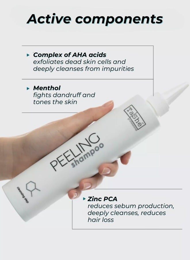 Deep Scalp Cleansing Peeling Gel Shampoo, Anti Dandruff Hair Shampoo with Menthol, AHA Acids & Zinc PCA - Nourishes, Restores Balance & Volume, Stimulates Hair Growth, 300ml