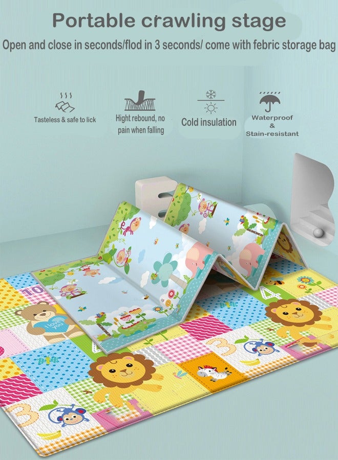 Double-Sided Pattern Baby Crawling Mat, Comfortable PE Material, Waterproof Baby Play Mat, Suitable for Toddler Boys and Girls 180x100cm