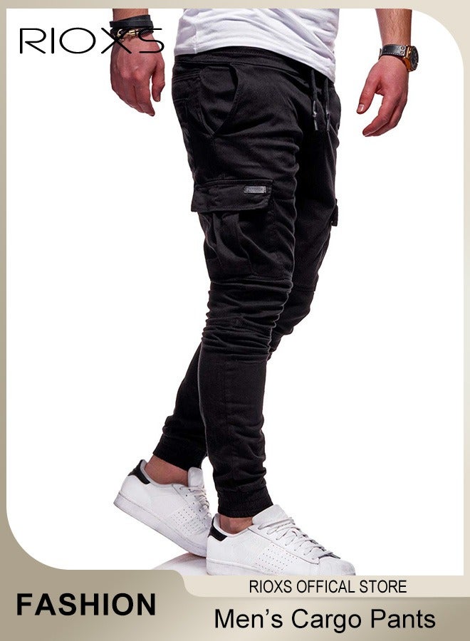 Men's Cargo Pants, Baggy Fit Tapered Cargo Pants For Men, Casual Sports Trousers, Drawstring Athletic Pants For Running Jogging Workout, Tactical Pantalones Cargo, Mens Cargo Pants, Multi Pocket Stretch Sweatpants