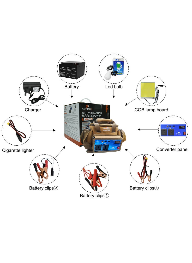 Camping Power Station and Camping LED COB Lights Kit with Carry Bag - 40,000mAh Portable Power Supply Battery and with LED COB Lights,Tent light,Invertor AC supply, 2 USB Port and Multifunction Kit