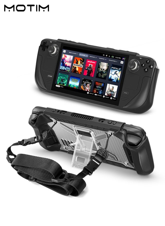 Kickstand Case for Steam Deck with Stand Shoulder Strap Shockproof Non-Slip Anti-Scratch Protective Cover Shock-Absorption Protector Accessories Skin Compatible with Steam Deck