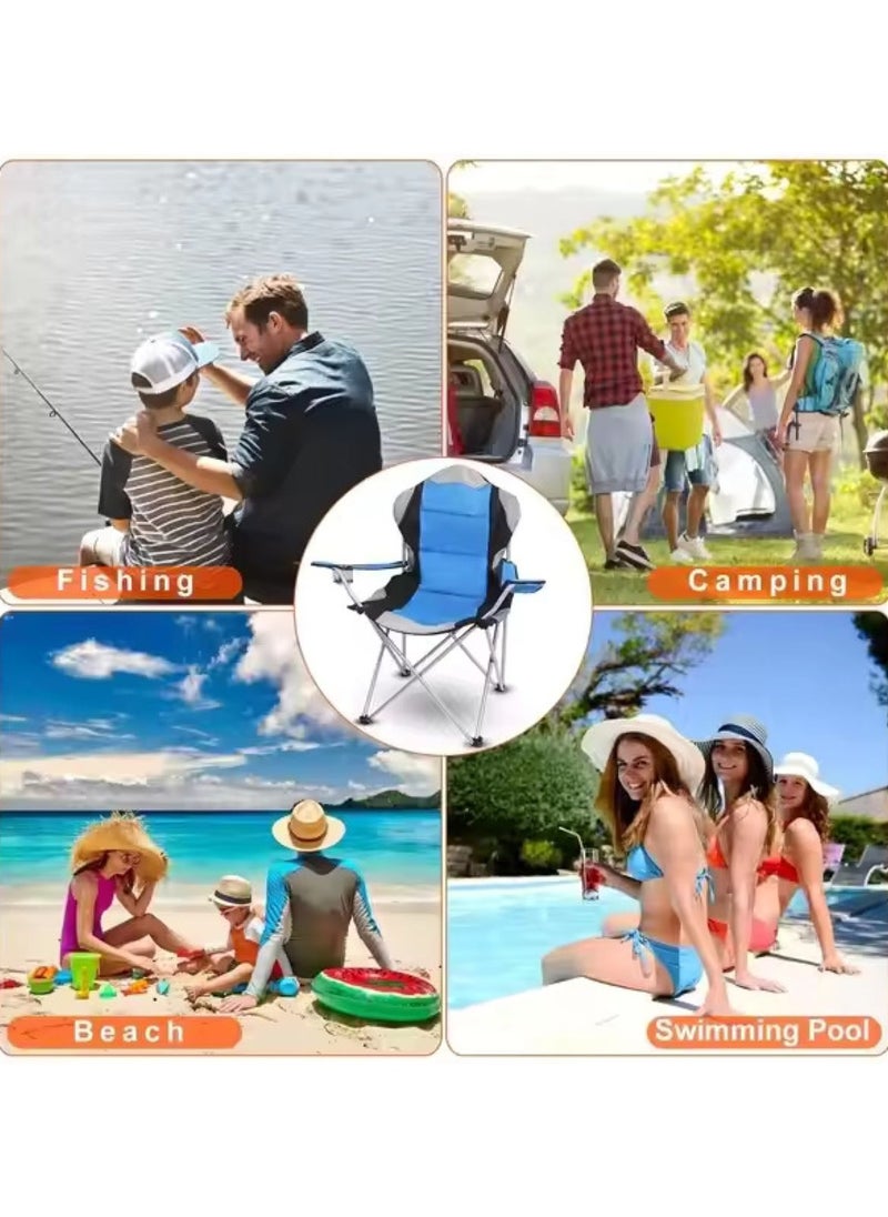 Large Outdoor Chair Padded High Back Durable Foldable Beach Chair with Bag Cup Holder for Outdoor Pool Picnic Camping Travel Fishing Lawn Supports Up to 140 KG 300 LBS