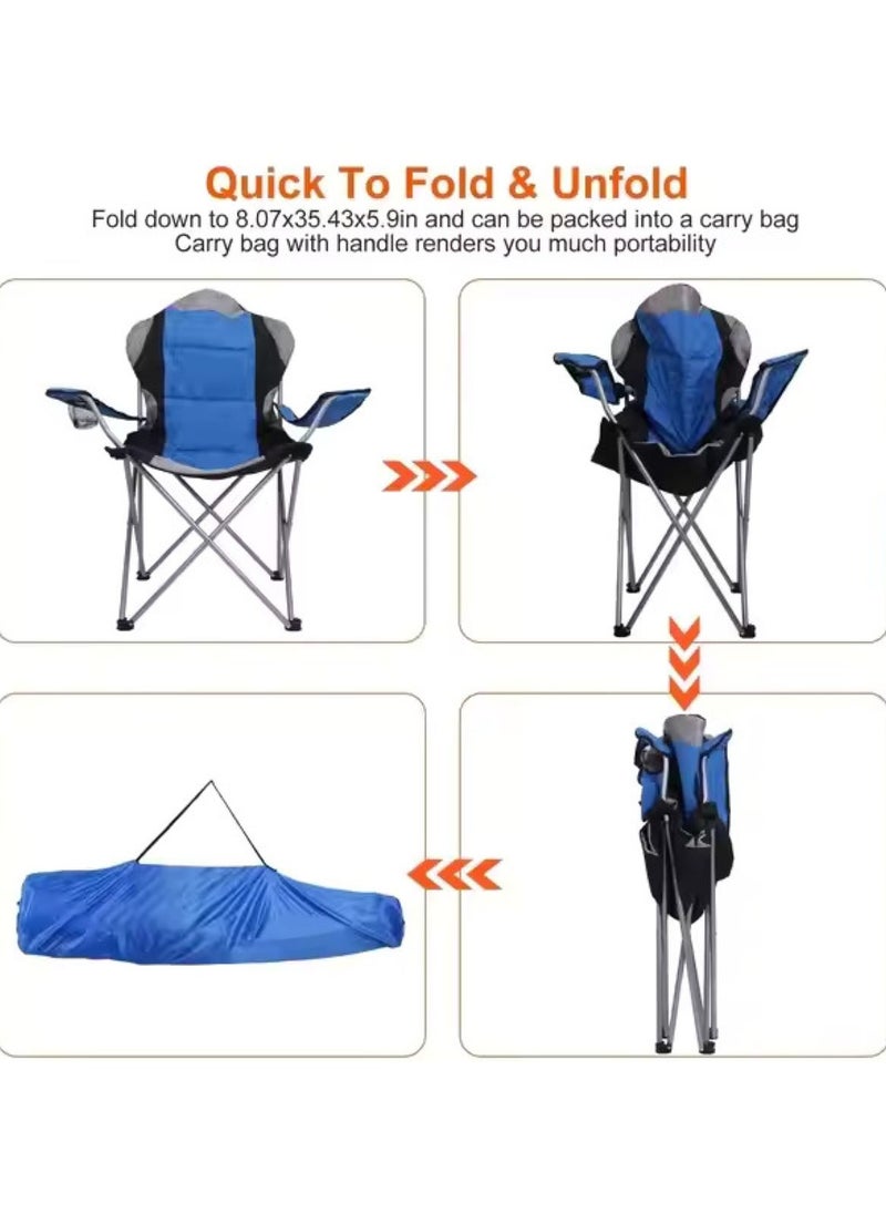 Large Outdoor Chair Padded High Back Durable Foldable Beach Chair with Bag Cup Holder for Outdoor Pool Picnic Camping Travel Fishing Lawn Supports Up to 140 KG 300 LBS
