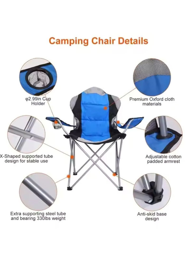 Large Outdoor Chair Padded High Back Durable Foldable Beach Chair with Bag Cup Holder for Outdoor Pool Picnic Camping Travel Fishing Lawn Supports Up to 140 KG 300 LBS