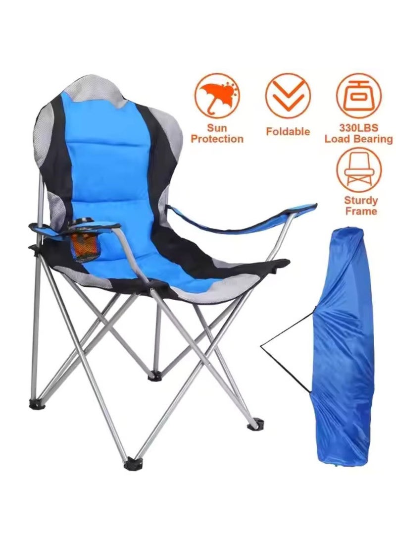 Large Outdoor Chair Padded High Back Durable Foldable Beach Chair with Bag Cup Holder for Outdoor Pool Picnic Camping Travel Fishing Lawn Supports Up to 140 KG 300 LBS