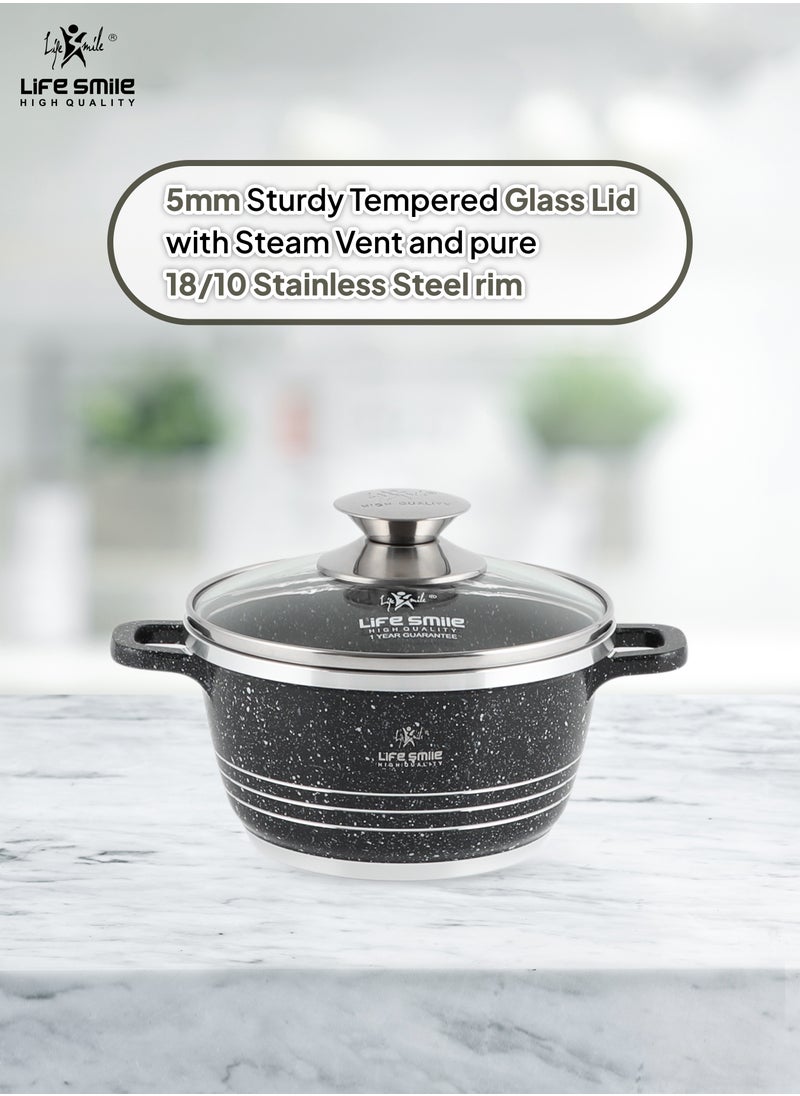 Cooking Pot | Soup Pot With 5mm Sturdy Glass Lid | PFOA Free Oven Safe | Induction Bottom | Easy Handwash