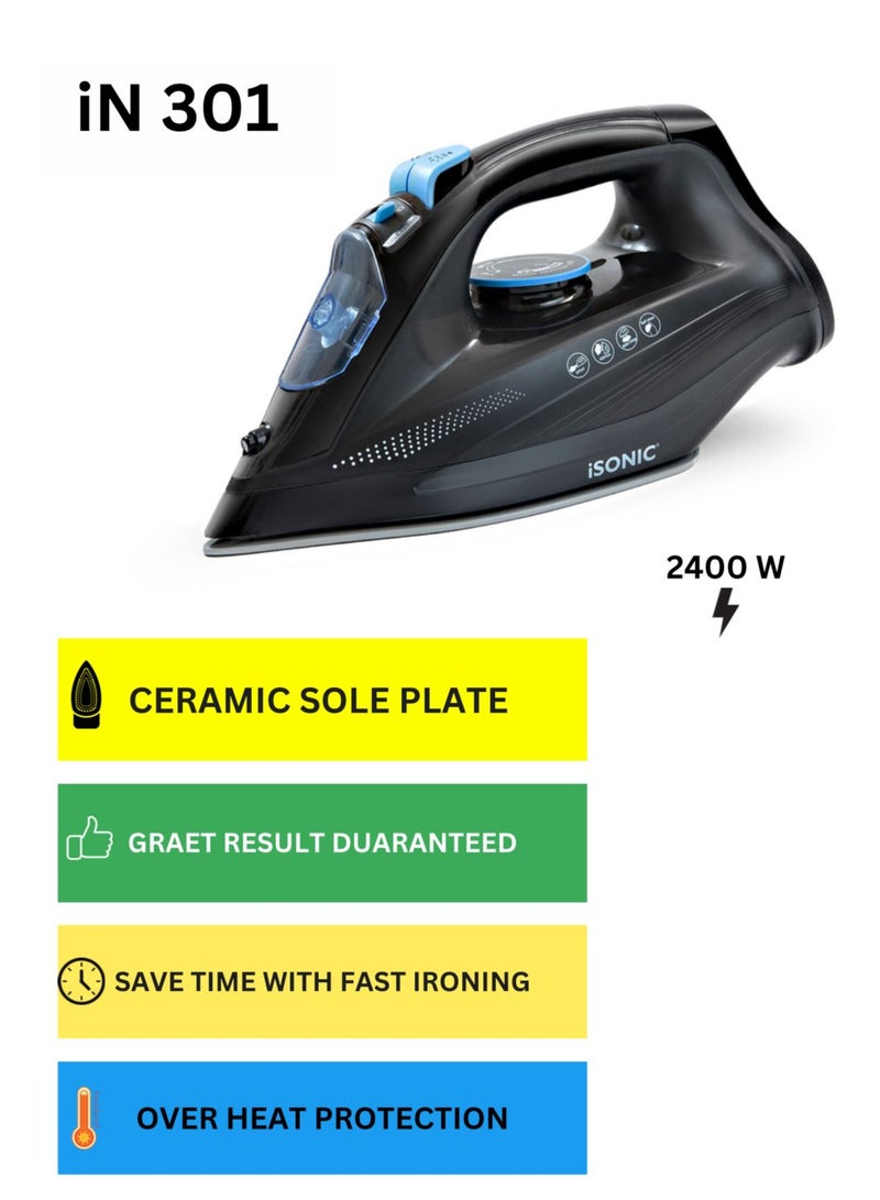 Ceramic Soleplate Cordless Steam Iron With 2400.W-IN301/Black