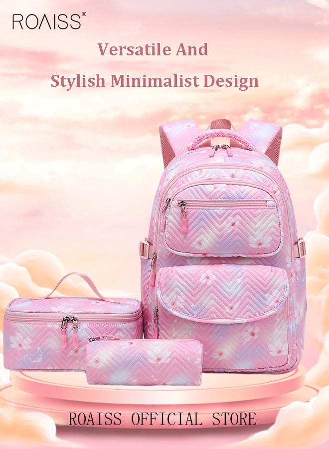 3 Piece Backpack Set Large Capacity Waterproof and Wear Resistant Same Color Series Lunch Bag and Pencil Case Large Capacity Storage Scientific Storage Simple Style Short Distance Travel Bag Student Backpack Laptop Bag
