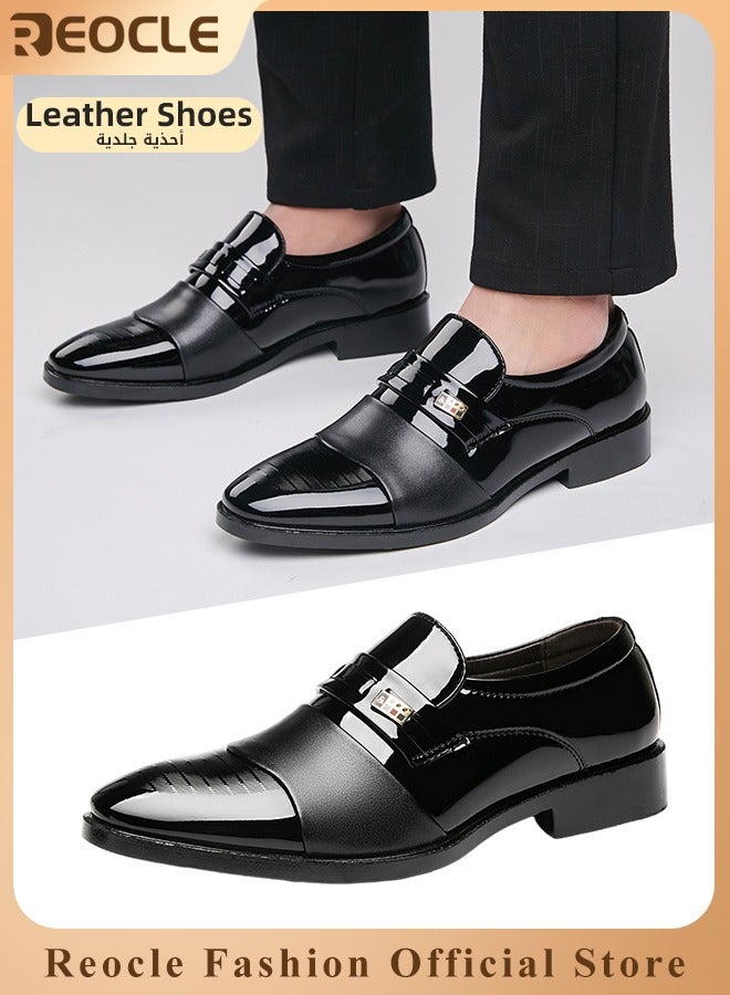 Men's Leather Shoes Patent Loafers Dress Business Leather Shoes Pointed Faux Leather Shoes Driving Leather Oxford Shoes for Men