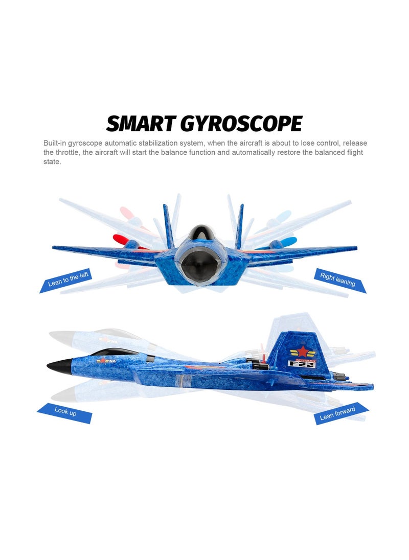 Remote Control Plane RTF F22 Raptor 2.4Ghz 6 Axis Gyro RC Airplane With Light Strip Jet Fighter Toy for Kids Blue