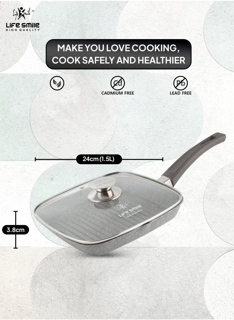 Granite Coated Non-Stick Grill Pan with Stay Cool Fixed Handle for Stove Tops, Square Big Grill Skillet Steak Pan for Indoor & Outdoor Gas Grill Camping & BBQ - 100% PFOA & PFAS Free