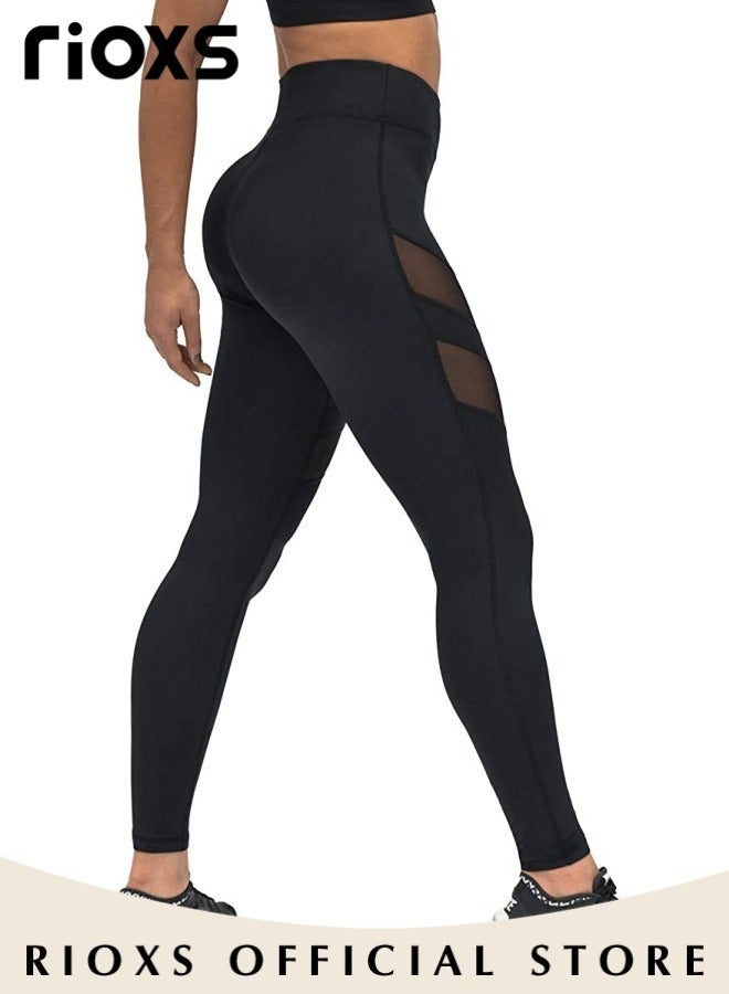 Women's Stretch Mesh Leggings Hip Lift Fitness Workout Tights Yoga Pant For Sports