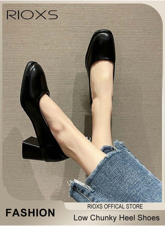 Women's Pumps Block Heels, Square Toe Mary Jane Shoes With 2.2