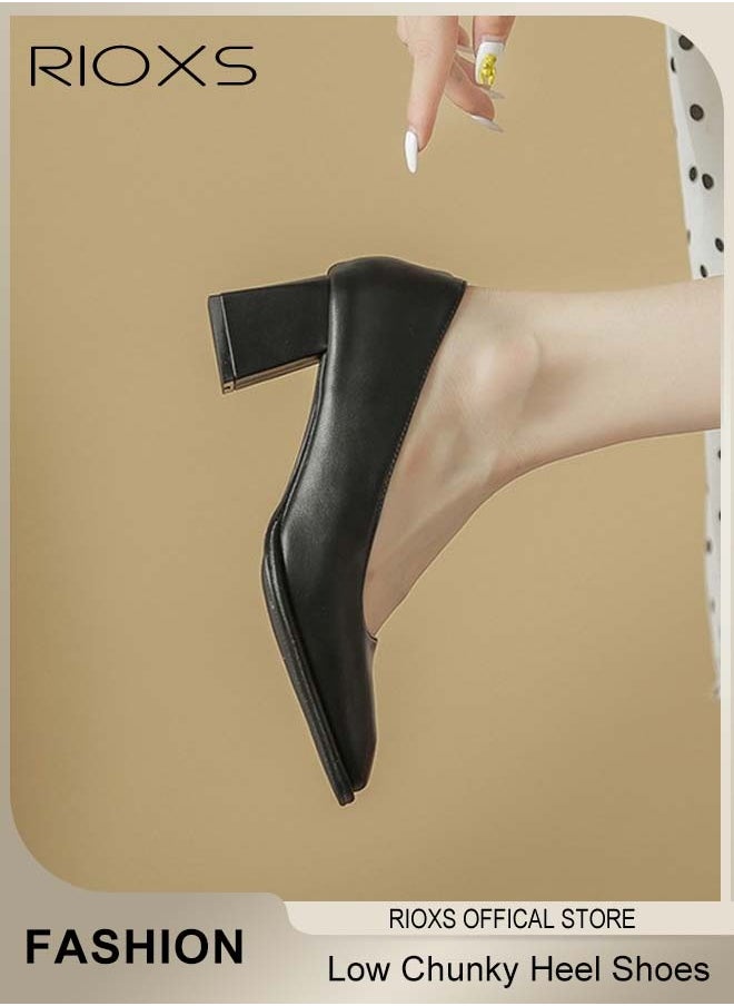 Women's Pumps Block Heels, Square Toe Mary Jane Shoes With 2.2