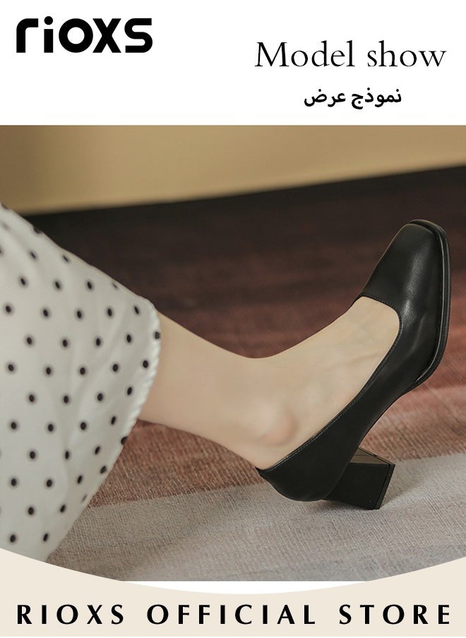 Women's Pumps Block Heels, Square Toe Mary Jane Shoes With 2.2