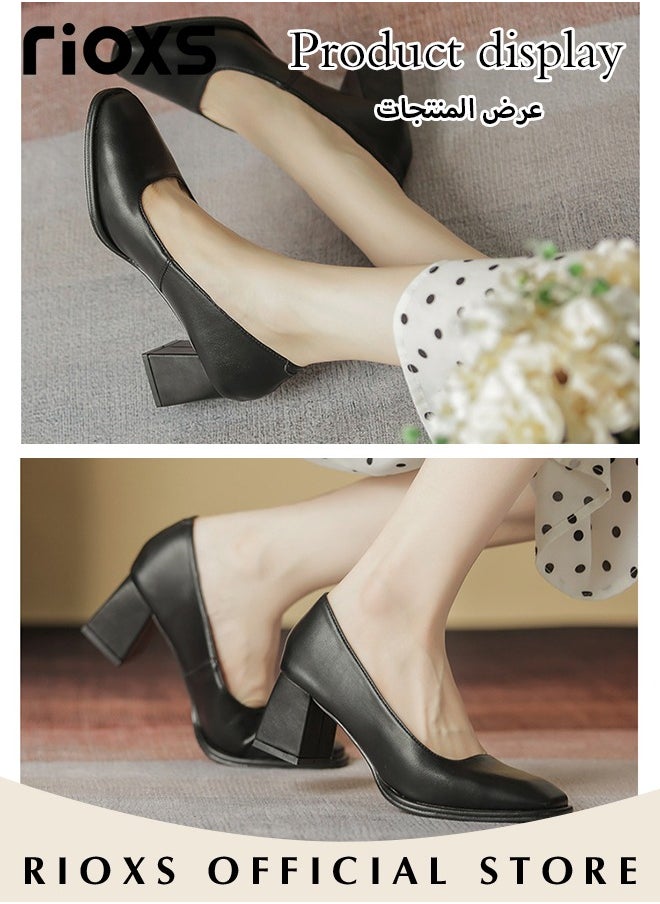 Women's Pumps Block Heels, Square Toe Mary Jane Shoes With 2.2