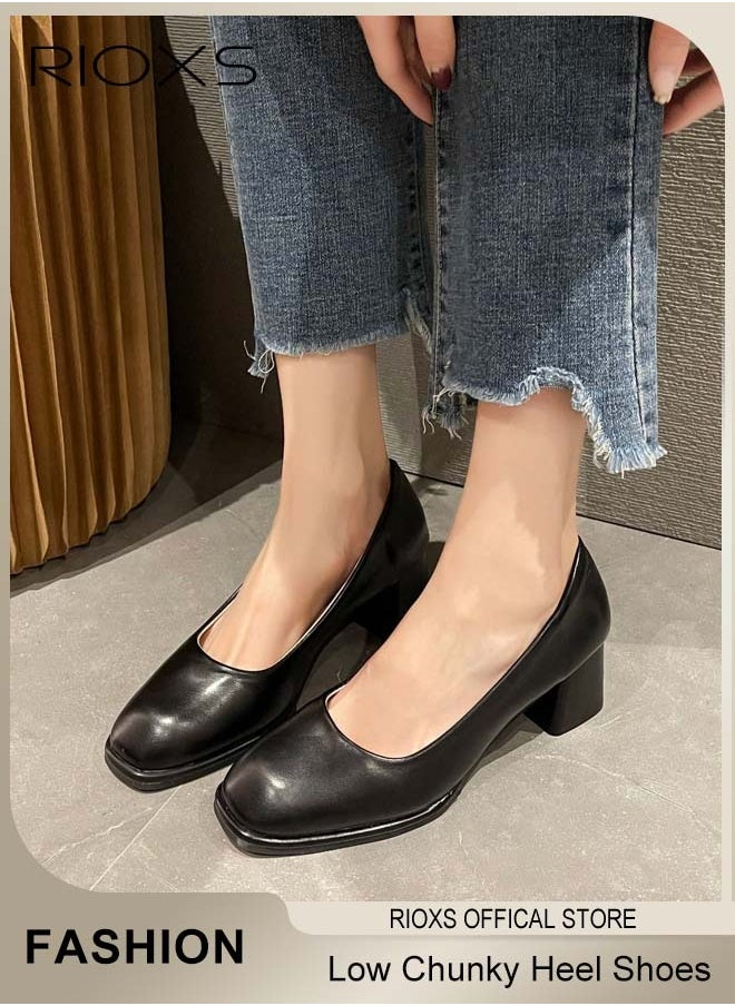 Women's Pumps Block Heels, Square Toe Mary Jane Shoes With 2.2