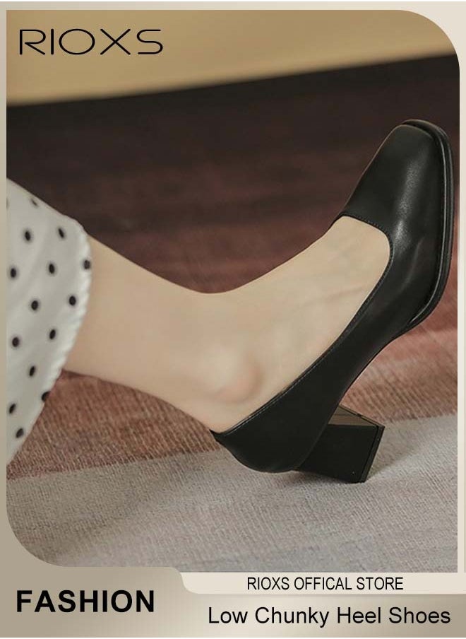 Women's Pumps Block Heels, Square Toe Mary Jane Shoes With 2.2