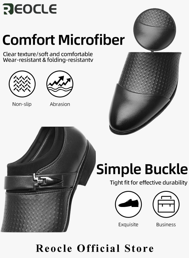 Men's Leather Shoes Pointed Toe Boots Business Suit Shoes with Simple Buckle Design & Glossy Upper & Anti-slip Wear-resistant Soles Casual Comfortable Leather Shoes