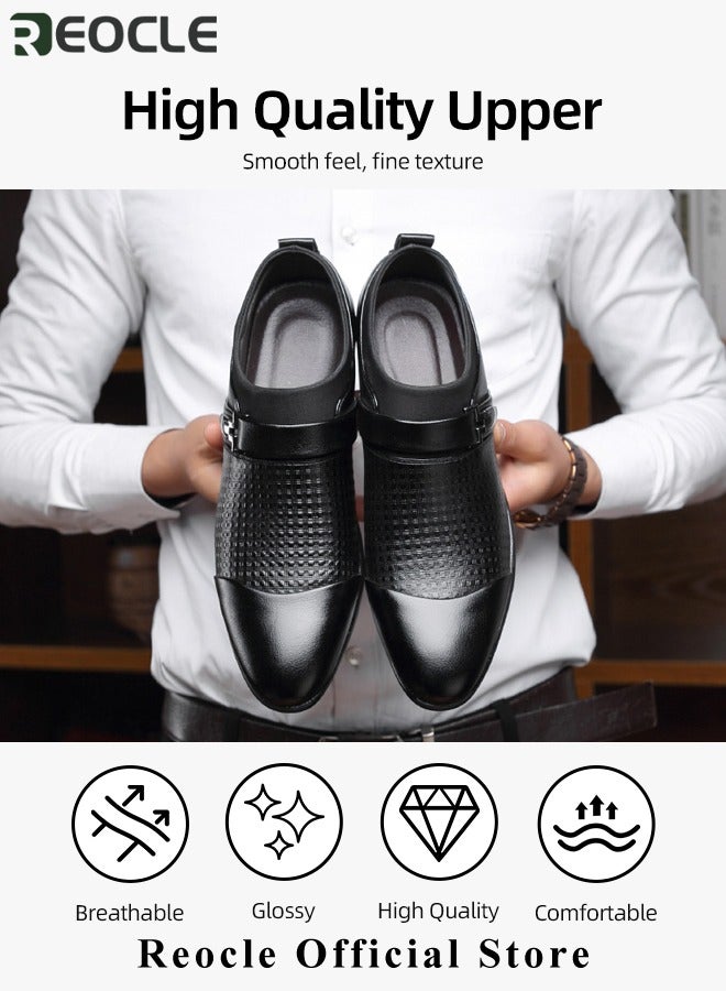 Men's Leather Shoes Pointed Toe Boots Business Suit Shoes with Simple Buckle Design & Glossy Upper & Anti-slip Wear-resistant Soles Casual Comfortable Leather Shoes