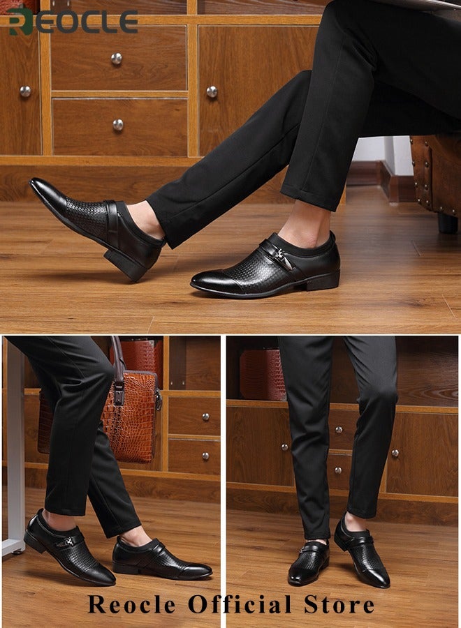 Men's Leather Shoes Pointed Toe Boots Business Suit Shoes with Simple Buckle Design & Glossy Upper & Anti-slip Wear-resistant Soles Casual Comfortable Leather Shoes
