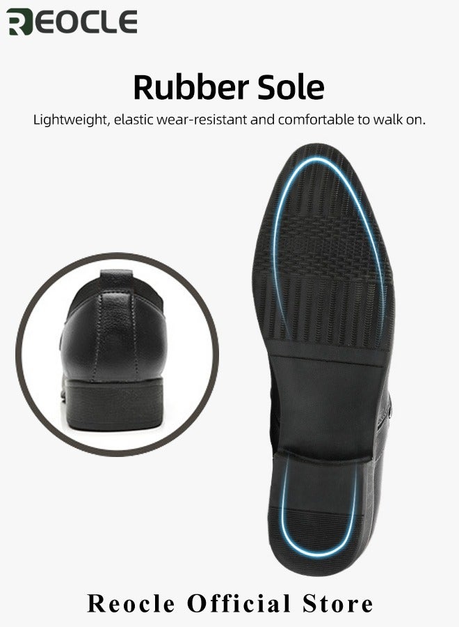 Men's Leather Shoes Pointed Toe Boots Business Suit Shoes with Simple Buckle Design & Glossy Upper & Anti-slip Wear-resistant Soles Casual Comfortable Leather Shoes