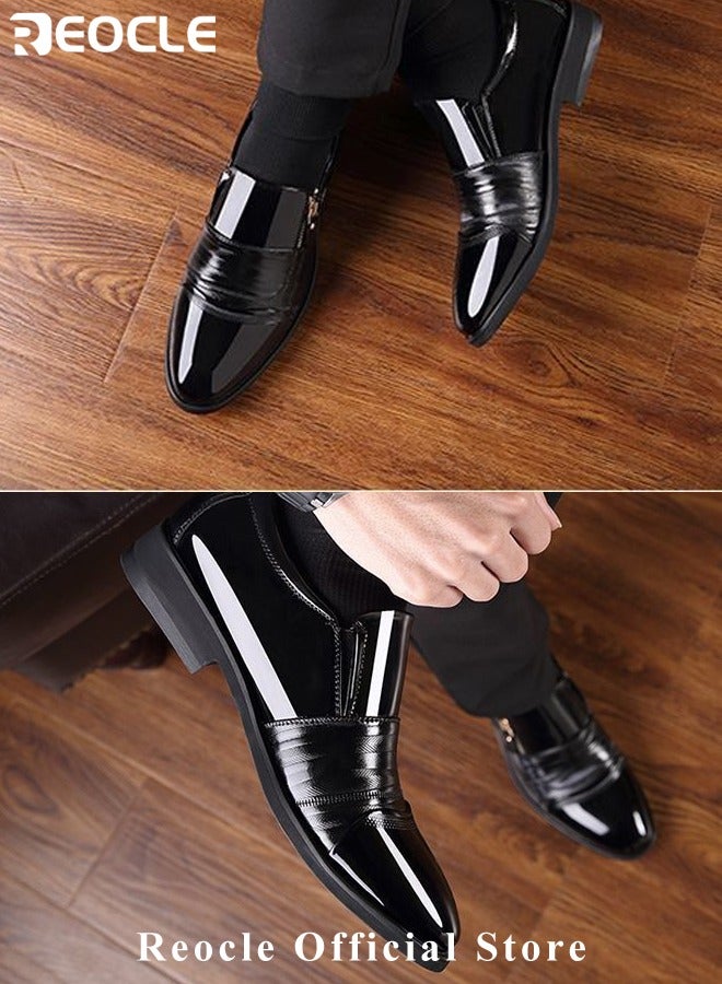 Men's Leather Shoes Pointed Toe Boots Business Suit Shoes with Simple Buckle Design & Glossy Upper & Anti-slip Wear-resistant Soles Casual Comfortable Leather Shoes