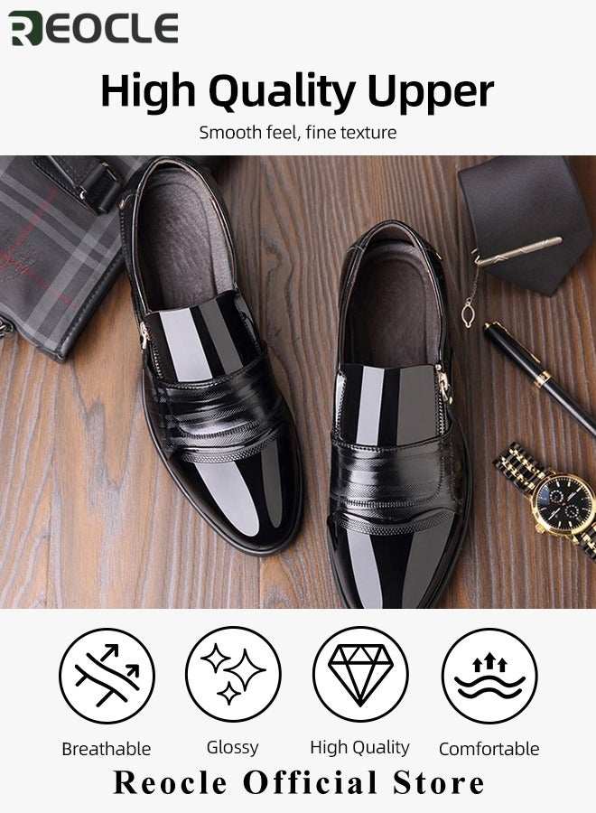 Men's Leather Shoes Pointed Toe Boots Business Suit Shoes with Simple Buckle Design & Glossy Upper & Anti-slip Wear-resistant Soles Casual Comfortable Leather Shoes