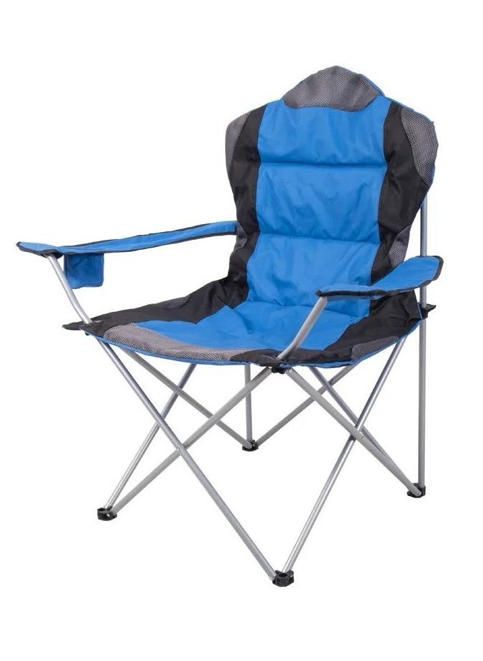 Large Outdoor Chair Padded High Back Durable Foldable Beach Chair with Bag Cup Holder for Outdoor Pool Picnic Camping Travel Fishing Lawn Supports Up to 140 KG 300 LBS Blue