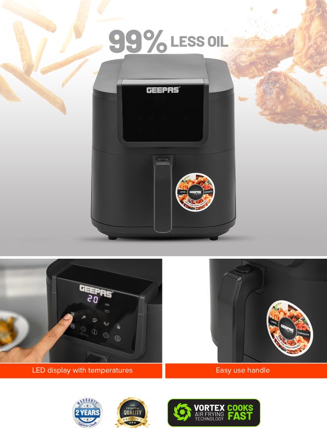 8 L Stainless Steel Digital  Air Fryer 2000 W | Led Display Oil Free Cooking, 60 Min Timer, Temperature 70-200 Degree Celsius| 6 Preset Programs, Ideal for Fries, Steak, Chicken, Sausage, Bread, etc. | Dishwasher Safe | 2 Years Warranty 8 L 2000 W GAF37534T Silver