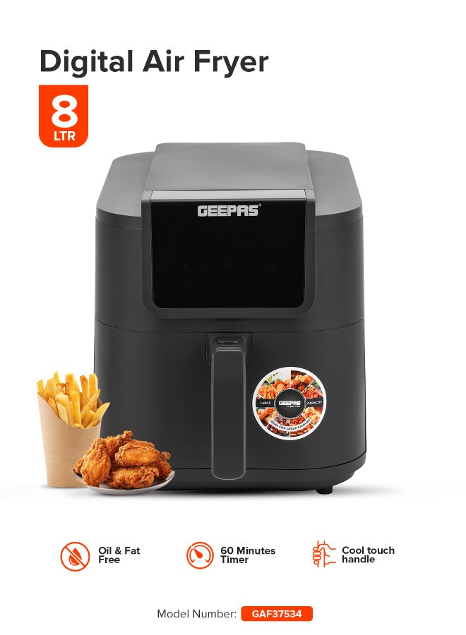 8 L Stainless Steel Digital  Air Fryer 2000 W | Led Display Oil Free Cooking, 60 Min Timer, Temperature 70-200 Degree Celsius| 6 Preset Programs, Ideal for Fries, Steak, Chicken, Sausage, Bread, etc. | Dishwasher Safe | 2 Years Warranty 8 L 2000 W GAF37534T Silver