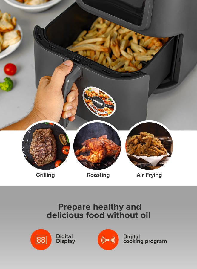 8 L Stainless Steel Digital  Air Fryer 2000 W | Led Display Oil Free Cooking, 60 Min Timer, Temperature 70-200 Degree Celsius| 6 Preset Programs, Ideal for Fries, Steak, Chicken, Sausage, Bread, etc. | Dishwasher Safe | 2 Years Warranty 8 L 2000 W GAF37534T Silver