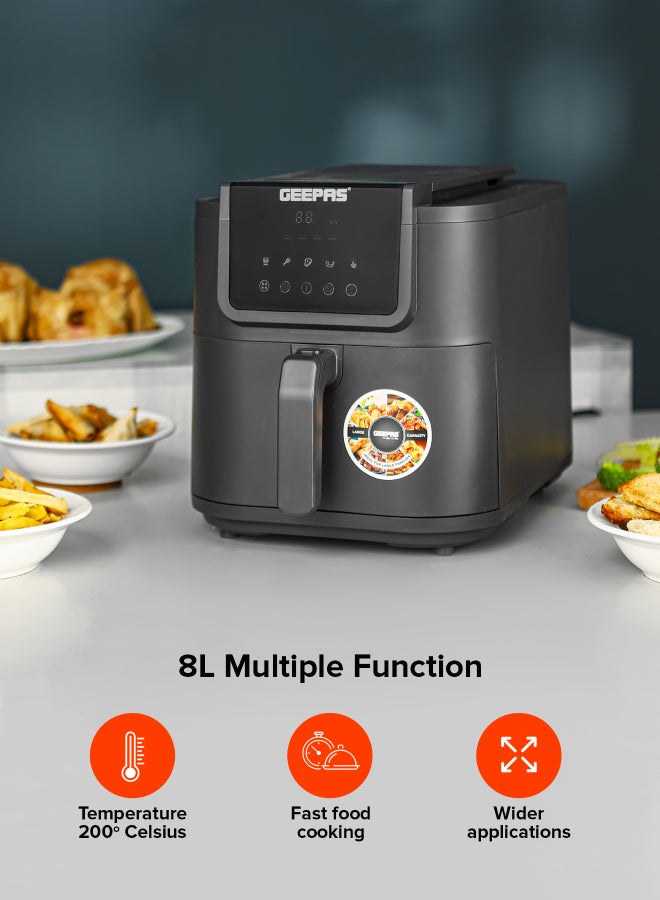 8 L Stainless Steel Digital  Air Fryer 2000 W | Led Display Oil Free Cooking, 60 Min Timer, Temperature 70-200 Degree Celsius| 6 Preset Programs, Ideal for Fries, Steak, Chicken, Sausage, Bread, etc. | Dishwasher Safe | 2 Years Warranty 8 L 2000 W GAF37534T Silver