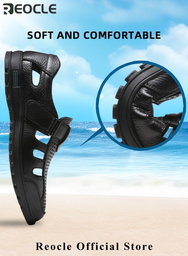 Men's Sandals Closed Toe Strappy Sandals Summer Office Loafers Leather Walking Slip-on Casual Oxfords Made of Breathable Cowhide Material