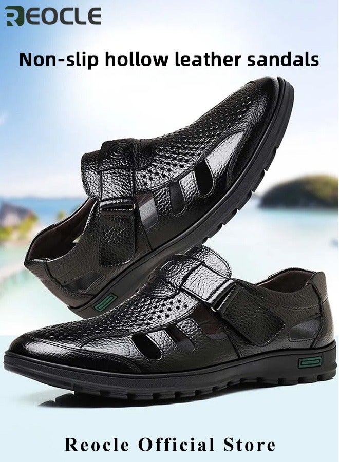Men's Sandals Closed Toe Strappy Sandals Summer Office Loafers Leather Walking Slip-on Casual Oxfords Made of Breathable Cowhide Material