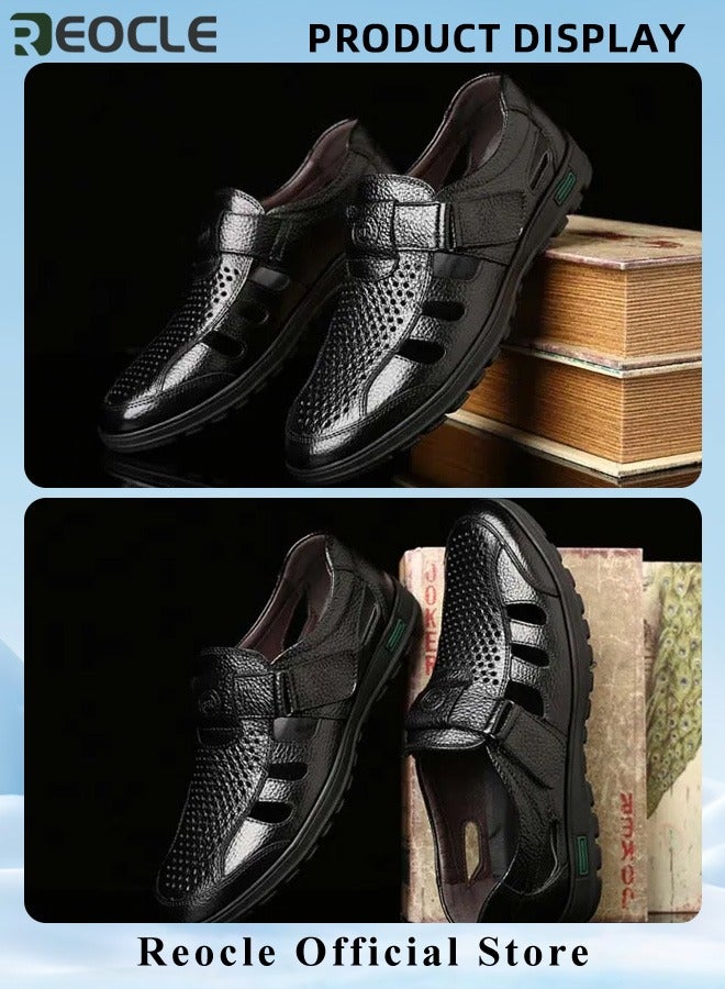 Men's Sandals Closed Toe Strappy Sandals Summer Office Loafers Leather Walking Slip-on Casual Oxfords Made of Breathable Cowhide Material