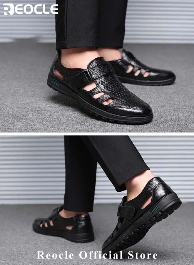 Men's Sandals Closed Toe Strappy Sandals Summer Office Loafers Leather Walking Slip-on Casual Oxfords Made of Breathable Cowhide Material