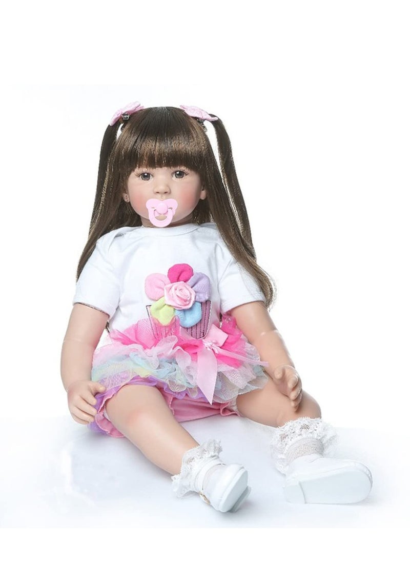 24 inch, Silicone Vinyl Recycled Toddler Princess Doll, Dress Padded Cloth Body, Newborn Baby Doll Looks Realistic