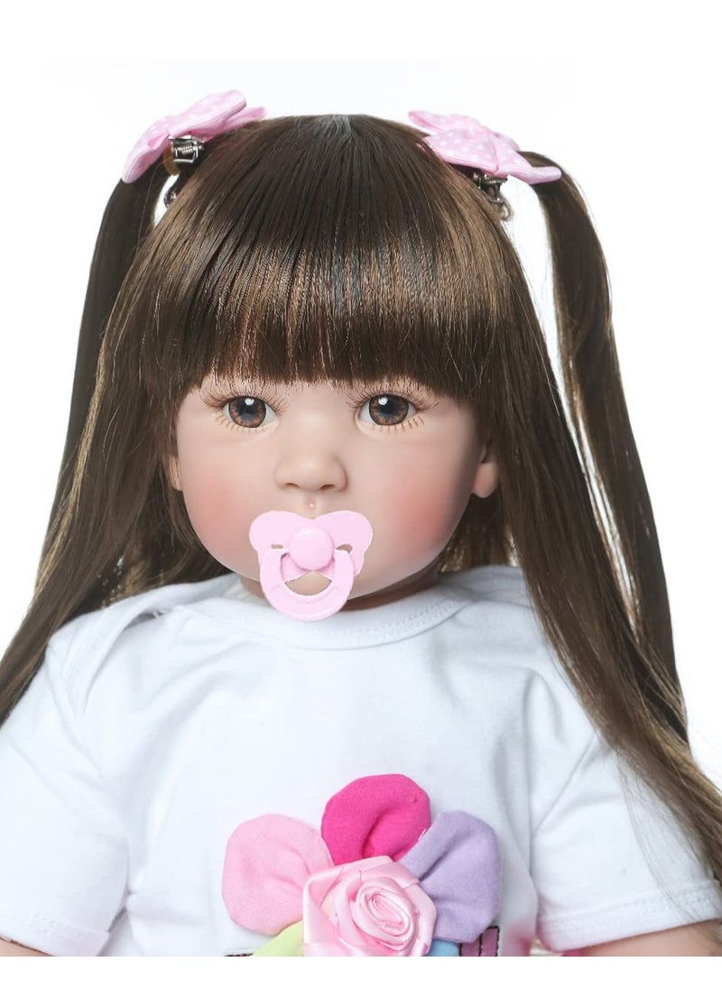 24 inch, Silicone Vinyl Recycled Toddler Princess Doll, Dress Padded Cloth Body, Newborn Baby Doll Looks Realistic