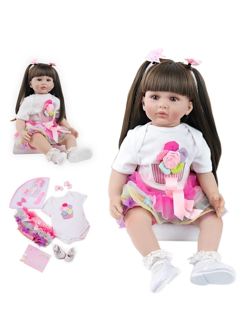 24 inch, Silicone Vinyl Recycled Toddler Princess Doll, Dress Padded Cloth Body, Newborn Baby Doll Looks Realistic
