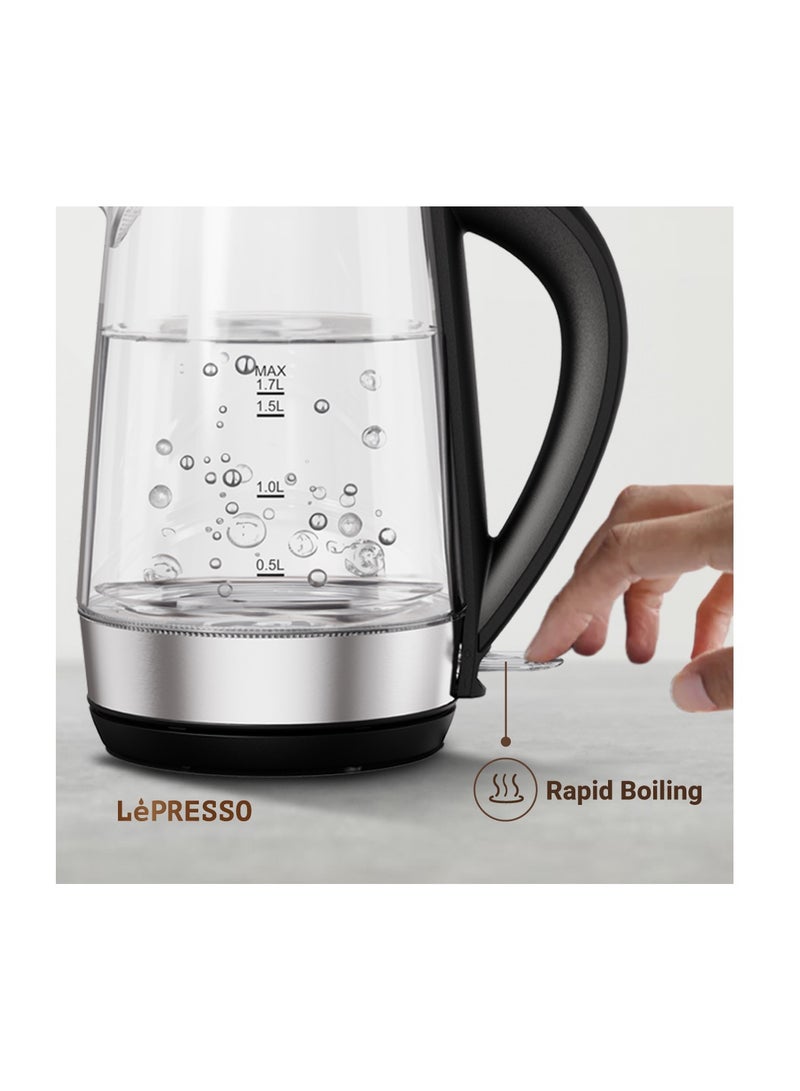 360 Transparent Quick-Boil Glass Kettle 1.7L 2200W / Cordless / Rapid boiling / Sleek Design / Illumination lightning- Black