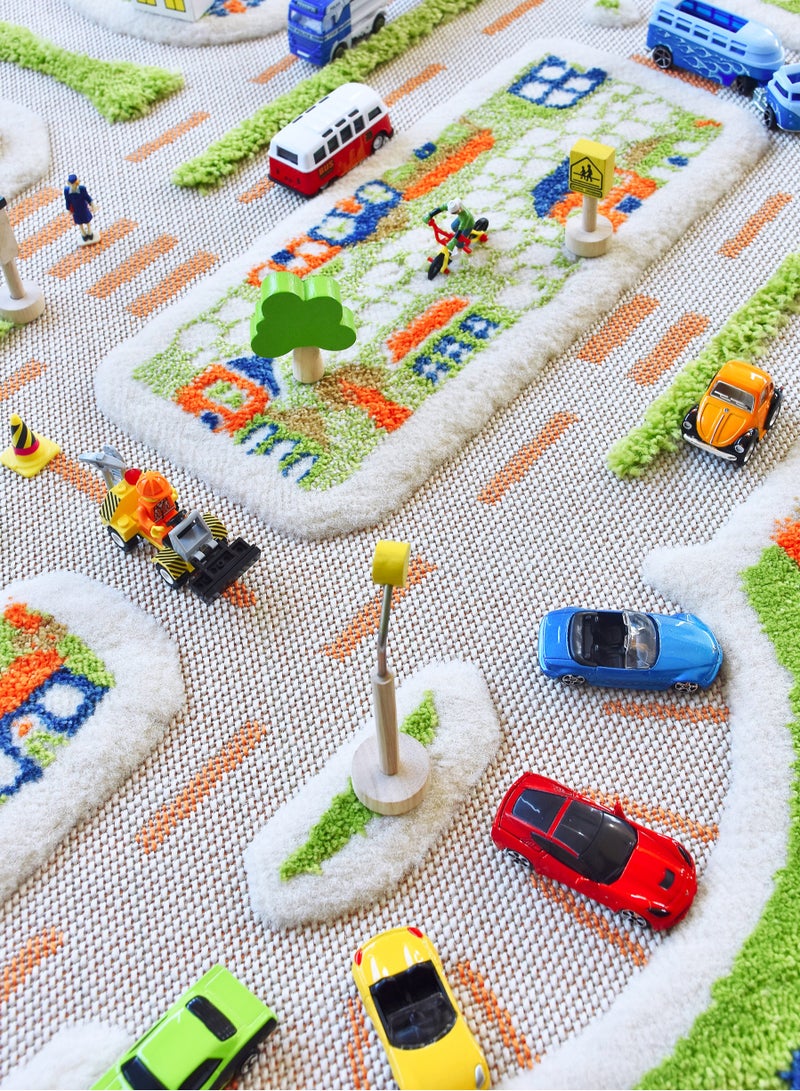 3D Play Carpet Mini City - Small | Blue | Activity Playmat for Kids & Children | Bedroom, Living Room, Nursery Rug | Polypropylene | Foldable | 100 cm x 100 cm