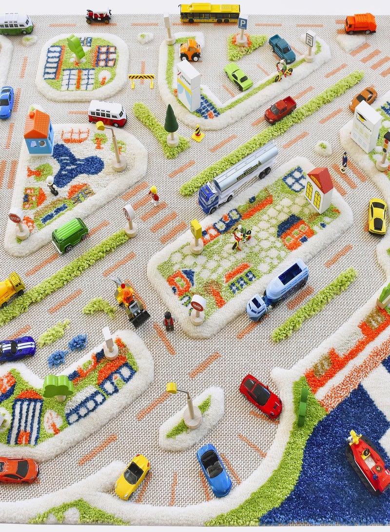 3D Play Carpet Mini City - Small | Blue | Activity Playmat for Kids & Children | Bedroom, Living Room, Nursery Rug | Polypropylene | Foldable | 100 cm x 100 cm
